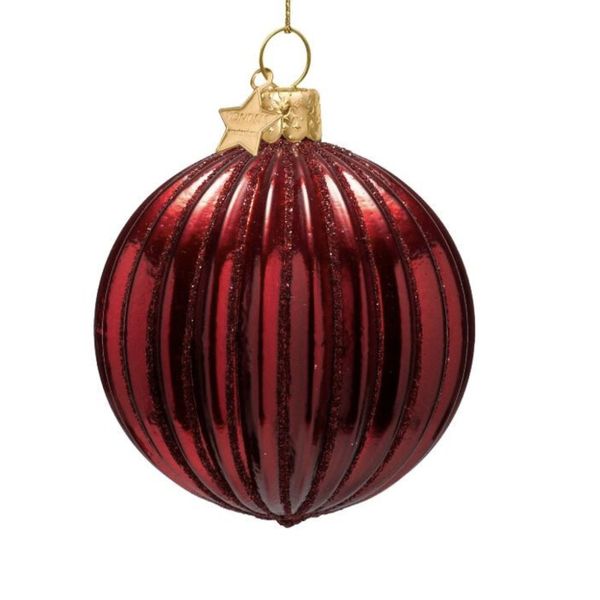 Julekule Bauble stripet - burgunder 9cm