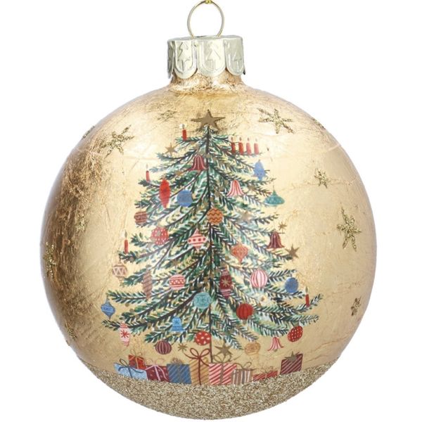 Julekule i glass – nostalgisk juletre - Ø8 cm 