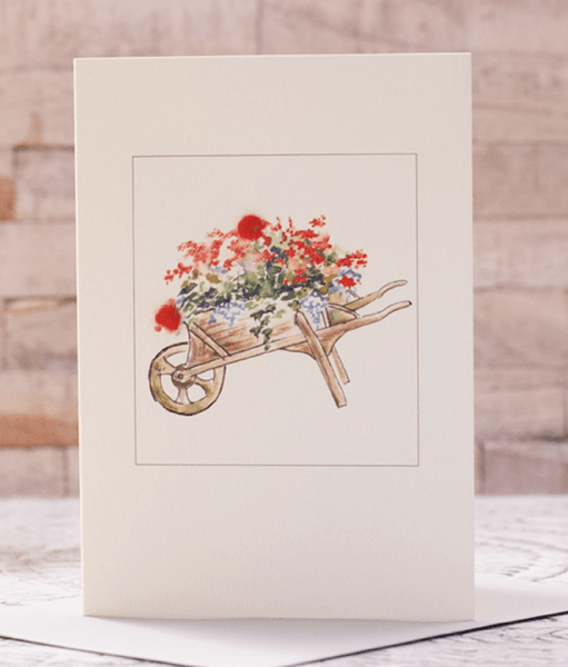 Kort `Wheelbarrow Of Summer Flowers' 10*15 cm