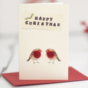 Hovedbilde Lite kort `Collage robins` 9*6 cm