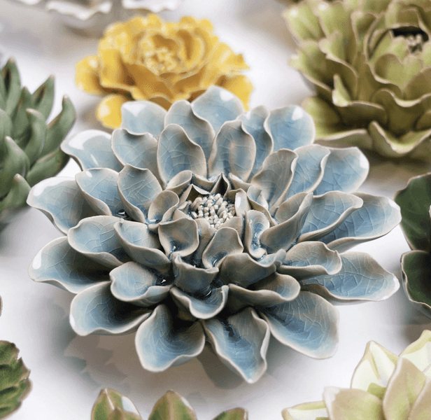 Blomst i keramikk - Teal 16 * 6,5cm
