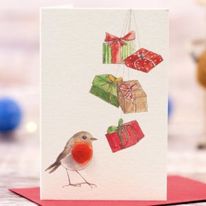 Hovedbilde Lite kort `Robin and presents&acute; 9*6 cm