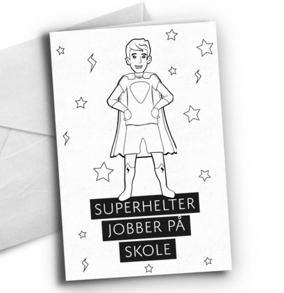 Kort - Superhelter jobber på skole (gutt)